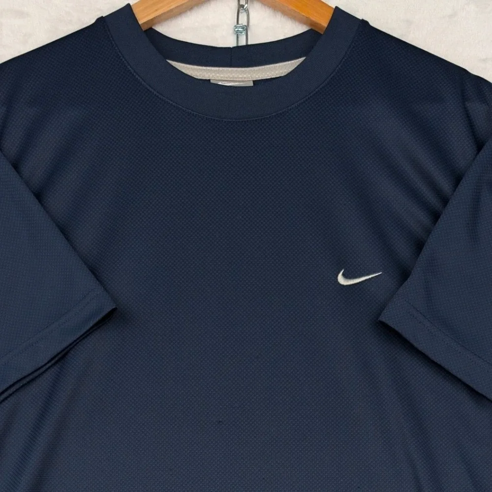 VTG Nike T-Shirt Men's L Navy Blue Gray Piping Swoosh Logo Mesh Athletic Y2K